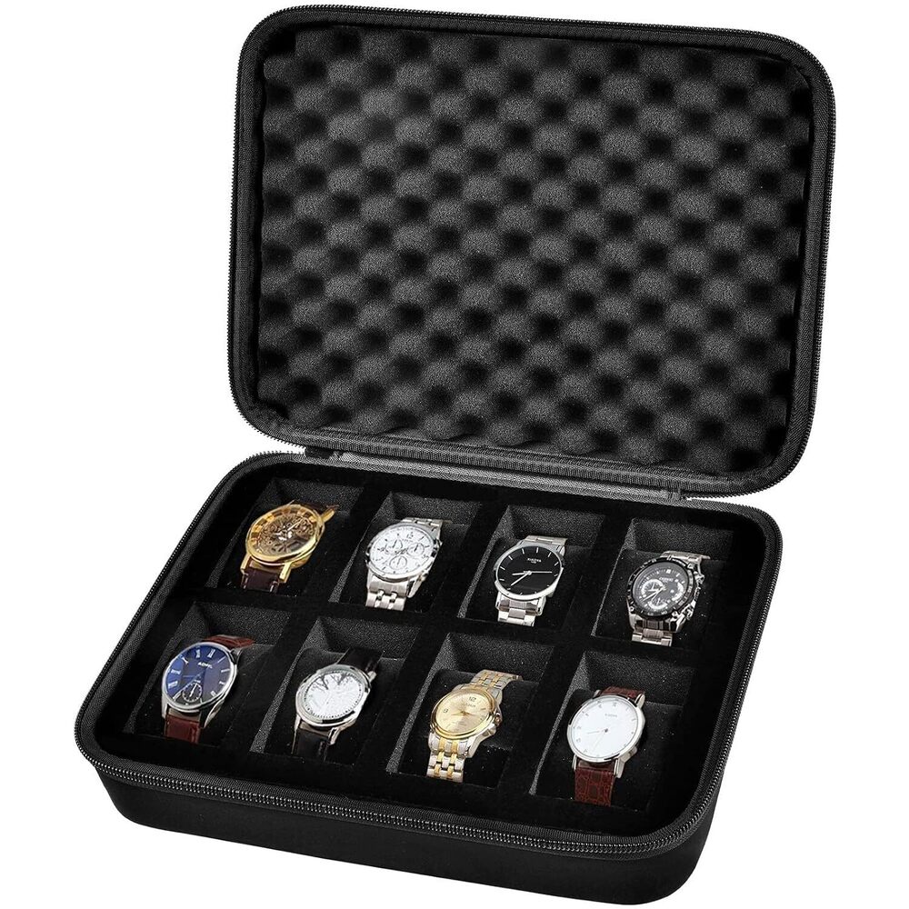 8 Slots Travel Watch Case for Men Women, Hard Shell Watch Display
